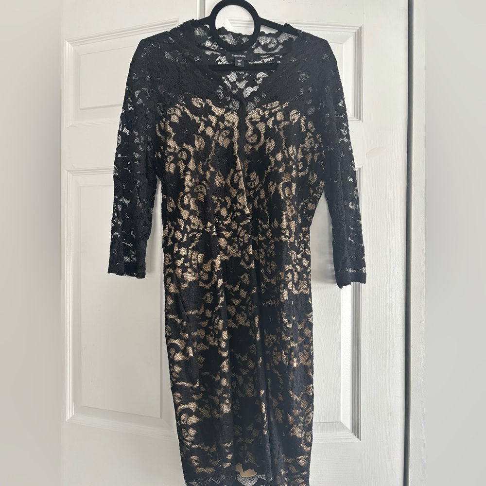 Karen Kane Black and Gold Long Sleeve Lace Dress